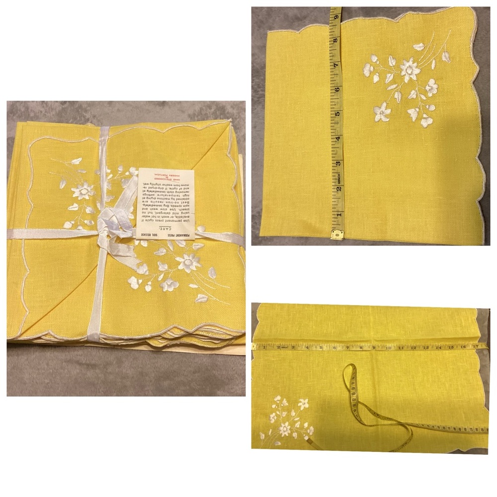 🌼 NWT 5 Madeira Yellow Napkins w/White Embroidered Flowers. Have Multiple